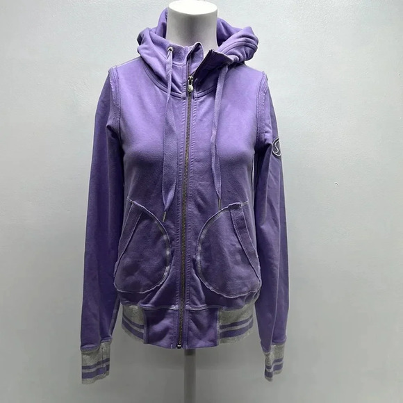 Lululemon Y2K Flashback Jacket Full Zip Hooded Hoodie Sweatshirt Purple Gray 4 - Picture 1 of 10